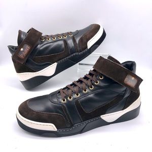 Custom Italian Made Suede & Leather Fashion Strap Hi Top Sneakers Size 11.5